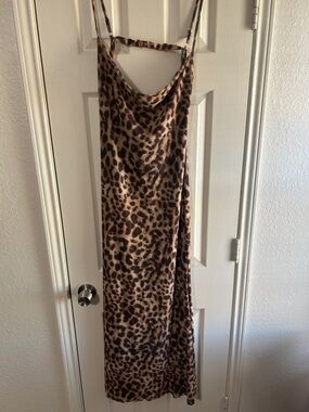 SHEIN Leopard Print Satin Maxi Dress in Brown and Black